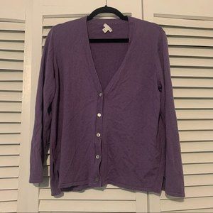 J Jill Medium Purple V Neck Cardigan Cotton/Silk/Wool Blend